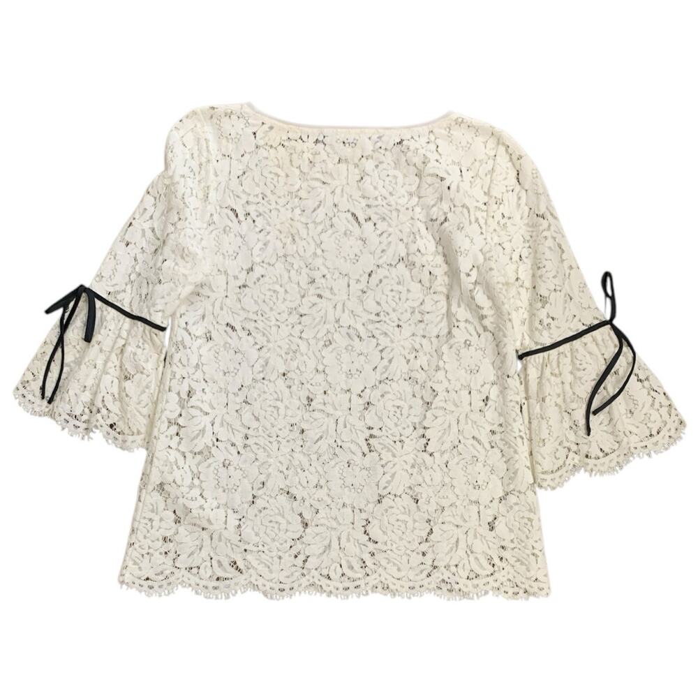 WHBM Allover Sheer Lace Blouse Bell Sleeves in White Size XS - Picture 3 of 5